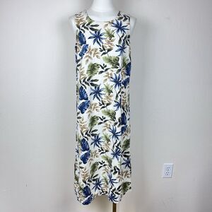 Vintage Dress Womens Ten Petite Midi Linen Blend Floral Tropical Island 90s